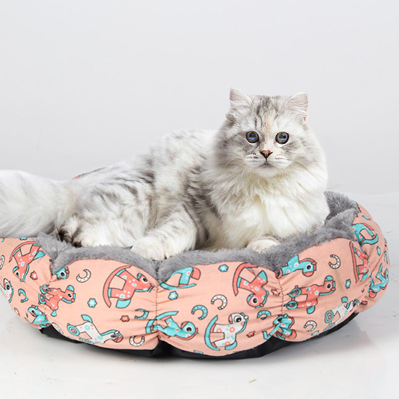 Calming Round Fluffy Pet Bed Donut Style Comfortable Cushion