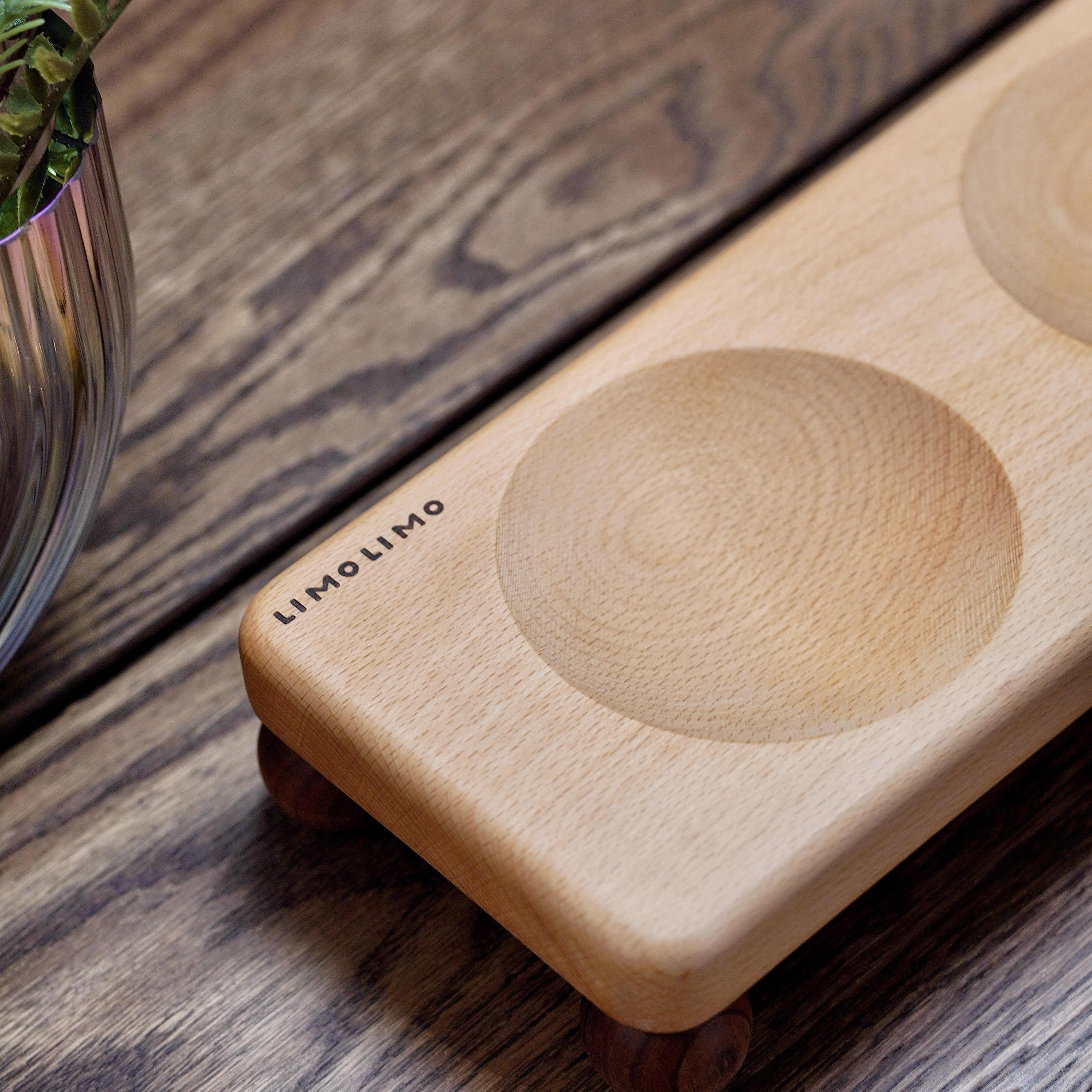 Solid Wood Ceramic Pet Feeding Bowl Stand Dish