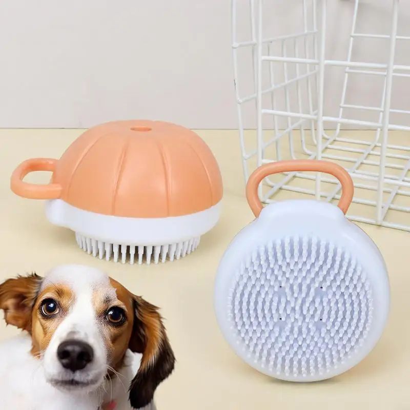 Silicone Pet Bath Brush With Shampoo Dispenser Grooming Tool