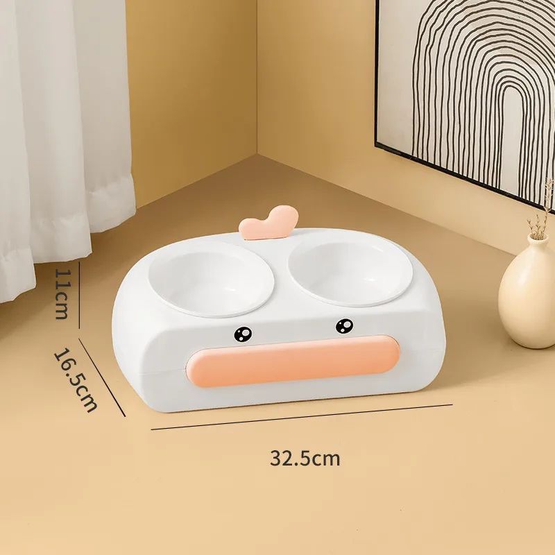 Duck Design Pet Double Bowl Food Water Feeder Tray