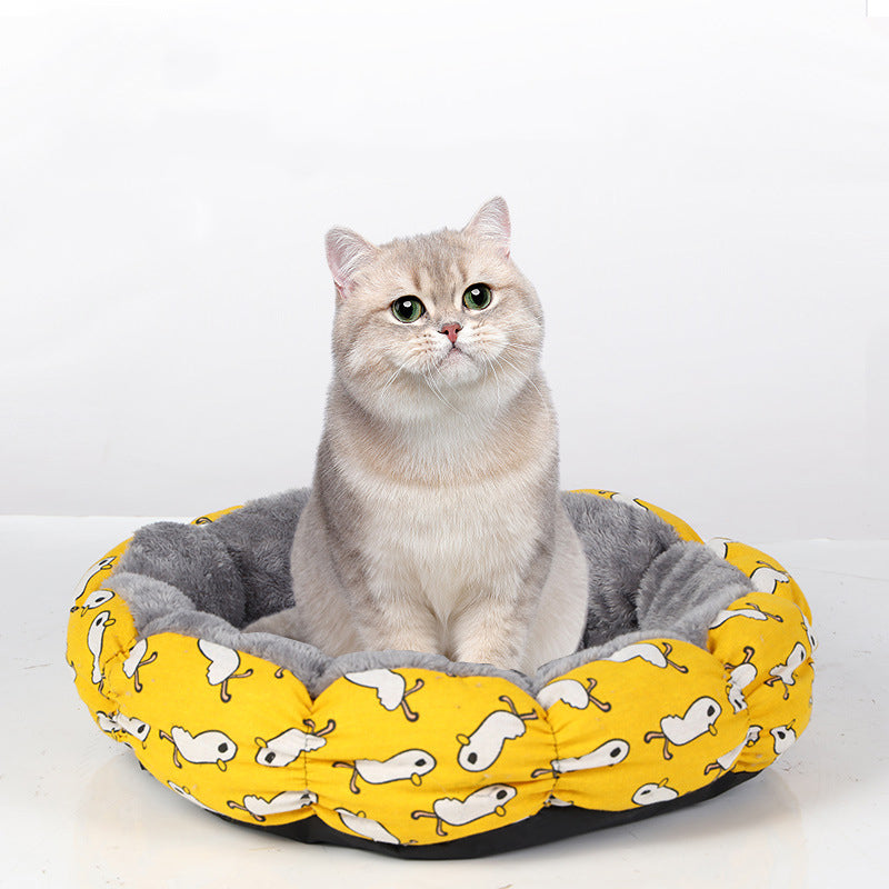 Calming Round Fluffy Pet Bed Donut Style Comfortable Cushion