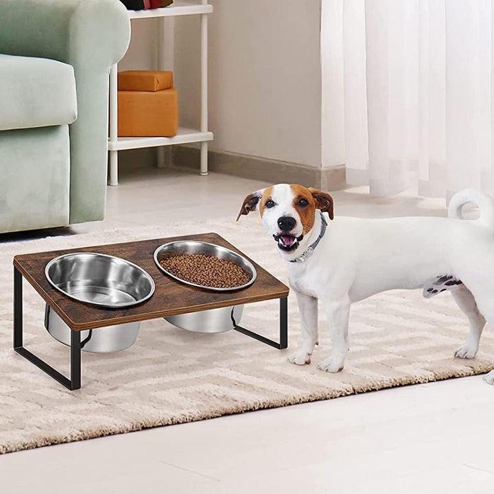 Iron Wood Pet Feeding Rack With Bowl Stand