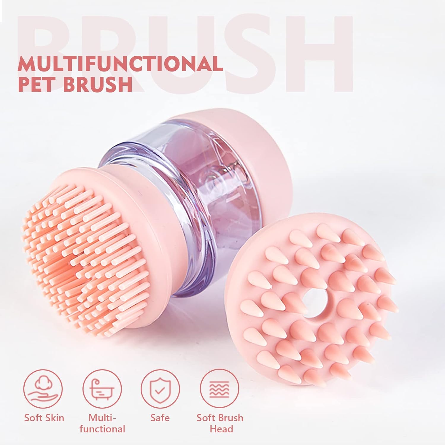 Silicone Pet Bath Brush With Shampoo Dispenser And Double Head