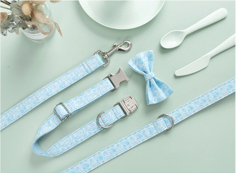 Pet Paisley Collar Leash Set With Bow Design