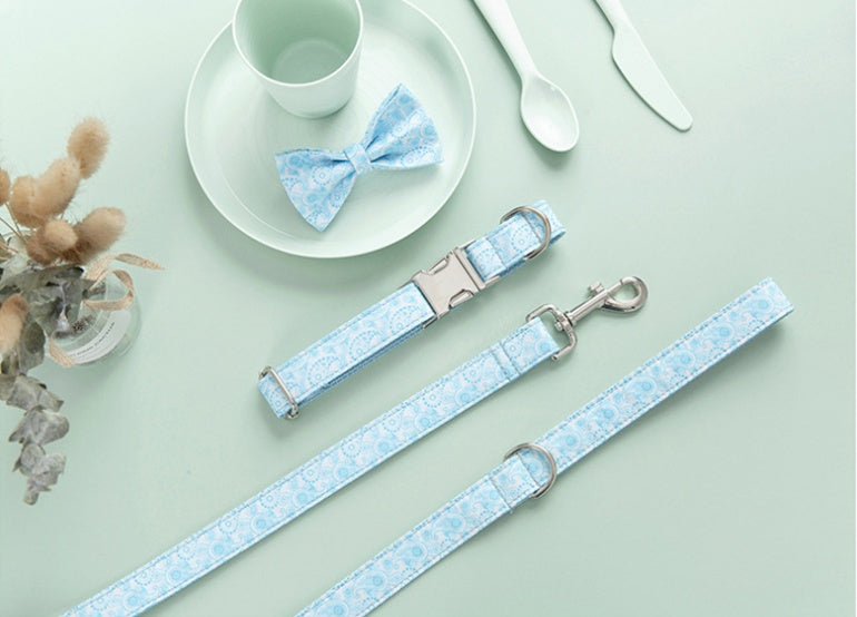 Pet Paisley Collar Leash Set With Bow Design