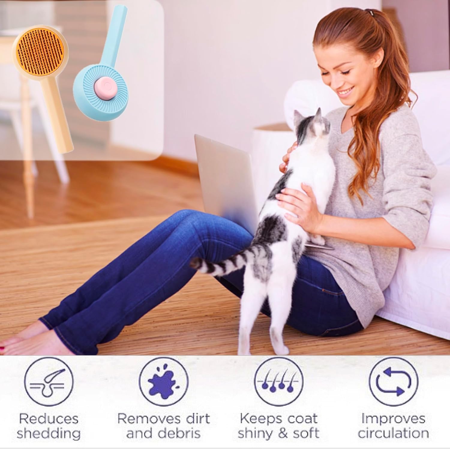 Self Cleaning Pet Grooming Brush For Shedding And Detangling