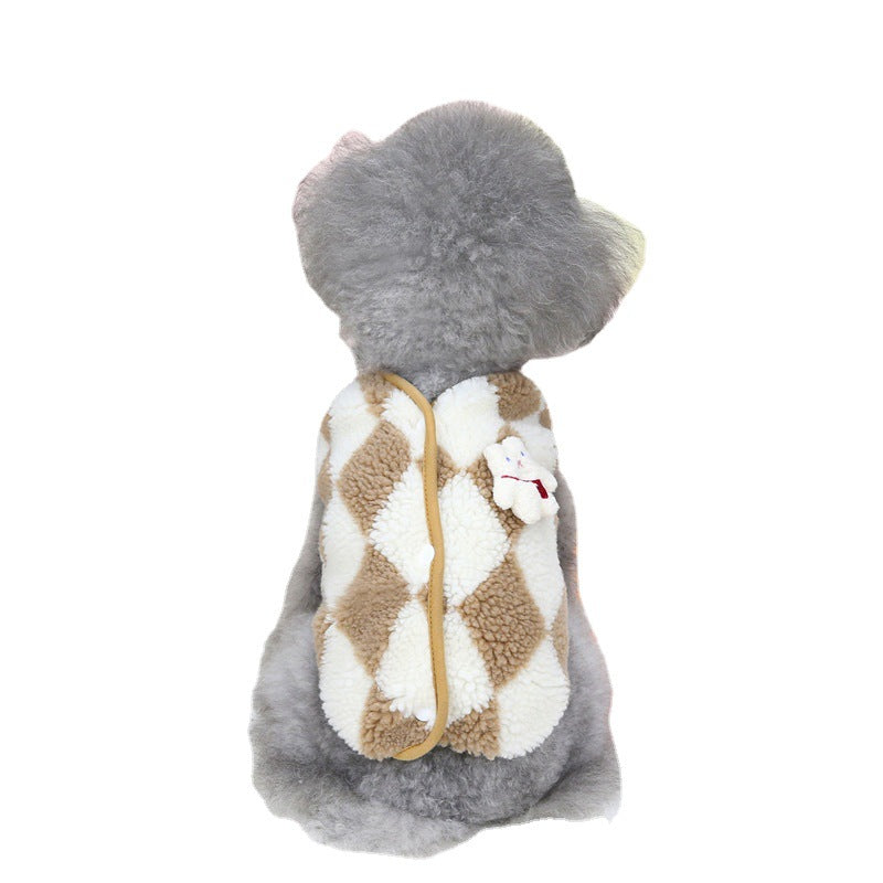 Checkerboard Pet Vest Warm Plush Cotton Jacket