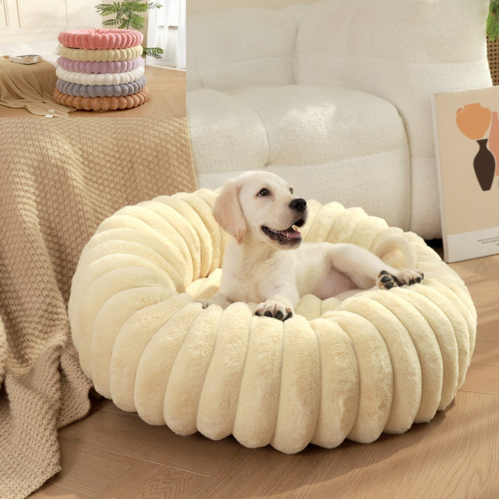 Round Plush Pet Bed Thick Warm Long Hair Cushion