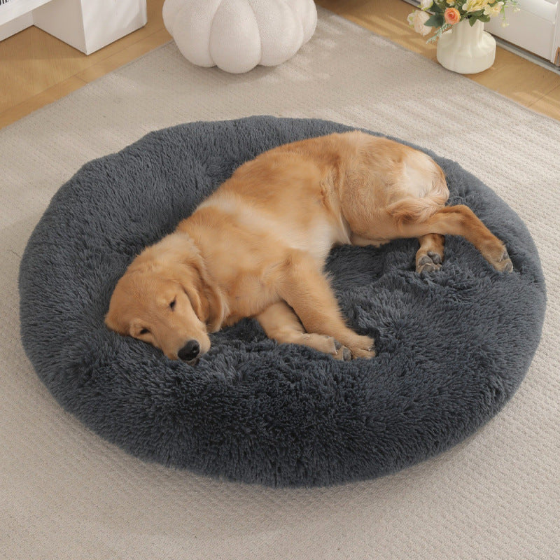 Round Plush Pet Bed Warm Comfortable Sleeping Mat House
