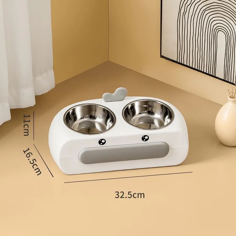 Duck Design Pet Double Bowl Food Water Feeder Tray