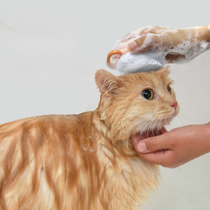 Silicone Pet Bath Brush With Shampoo Dispenser Grooming Tool