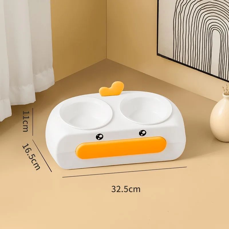 Duck Design Pet Double Bowl Food Water Feeder Tray