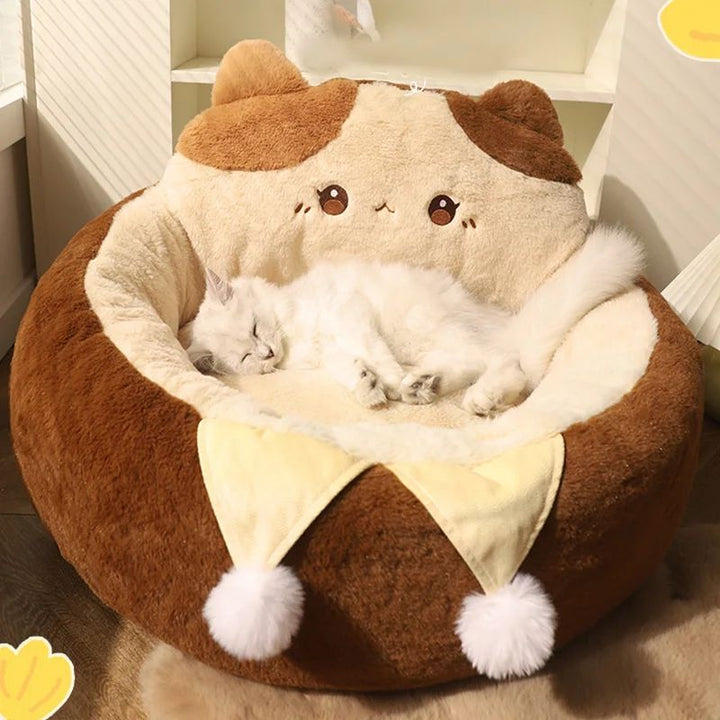Round Plush Pet Bed Soft Warm Deep Sleep Cushion