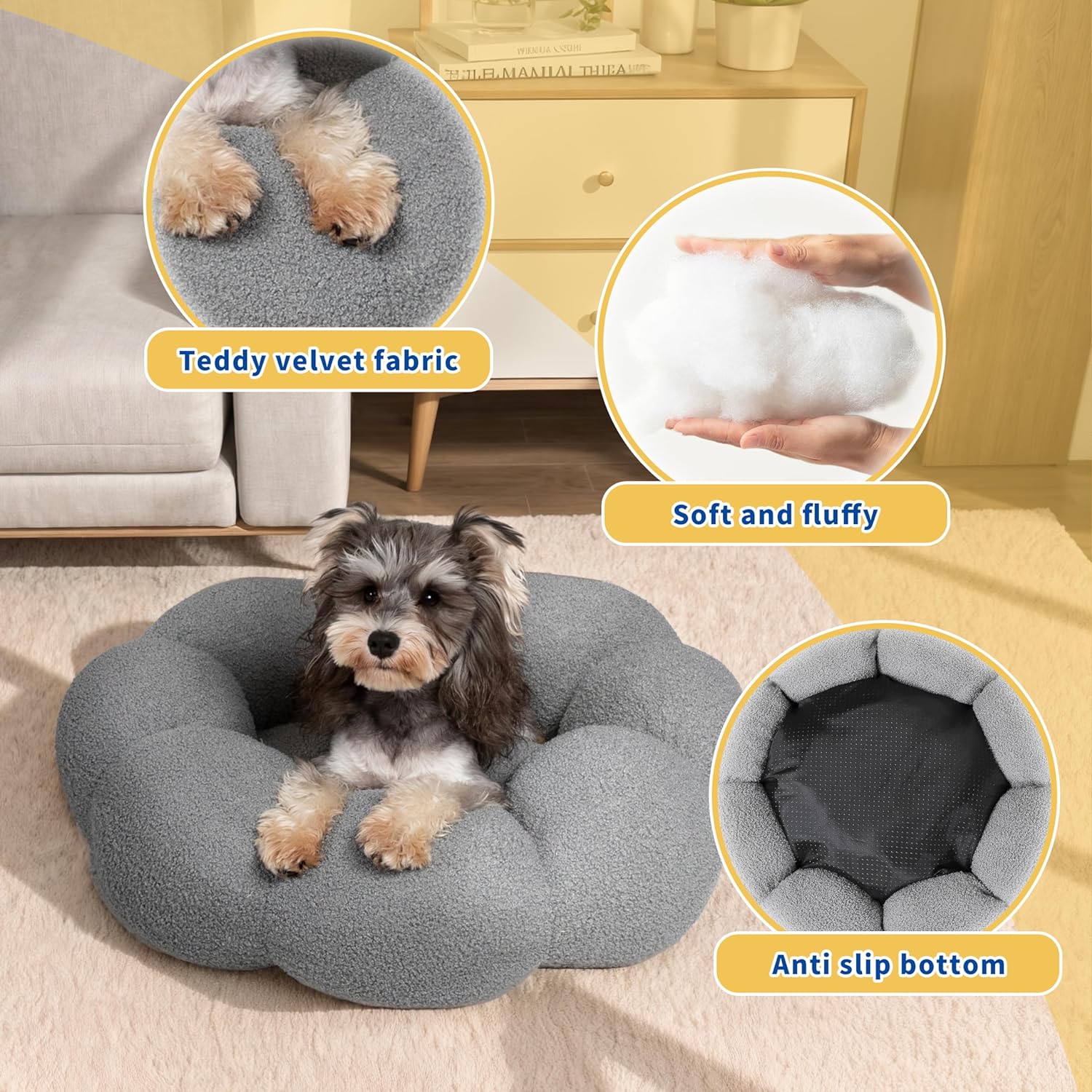 Fluffy Flower Pet Bed Plush Round Donut Cuddler Washable