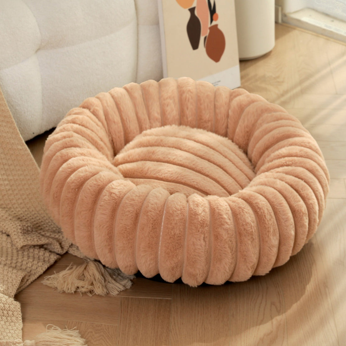 Round Plush Pet Bed Thick Warm Long Hair Cushion