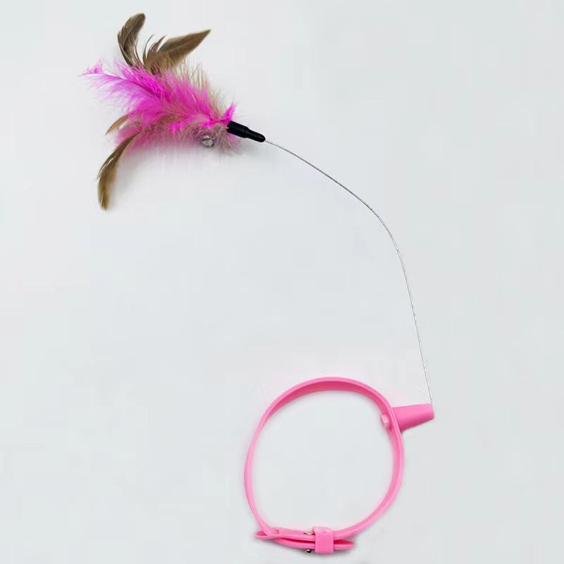 Adjustable Pet Teasing Wand Collar Toy With Bell And Feather