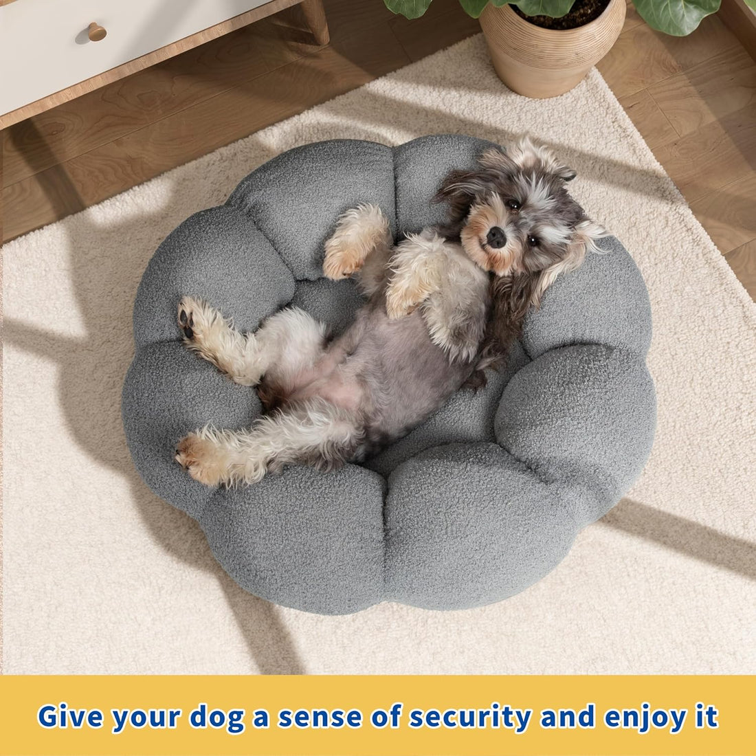 Fluffy Flower Pet Bed Plush Round Donut Cuddler Washable