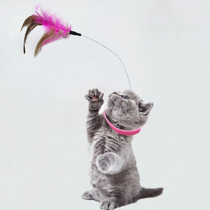 Adjustable Pet Teasing Wand Collar Toy With Bell And Feather