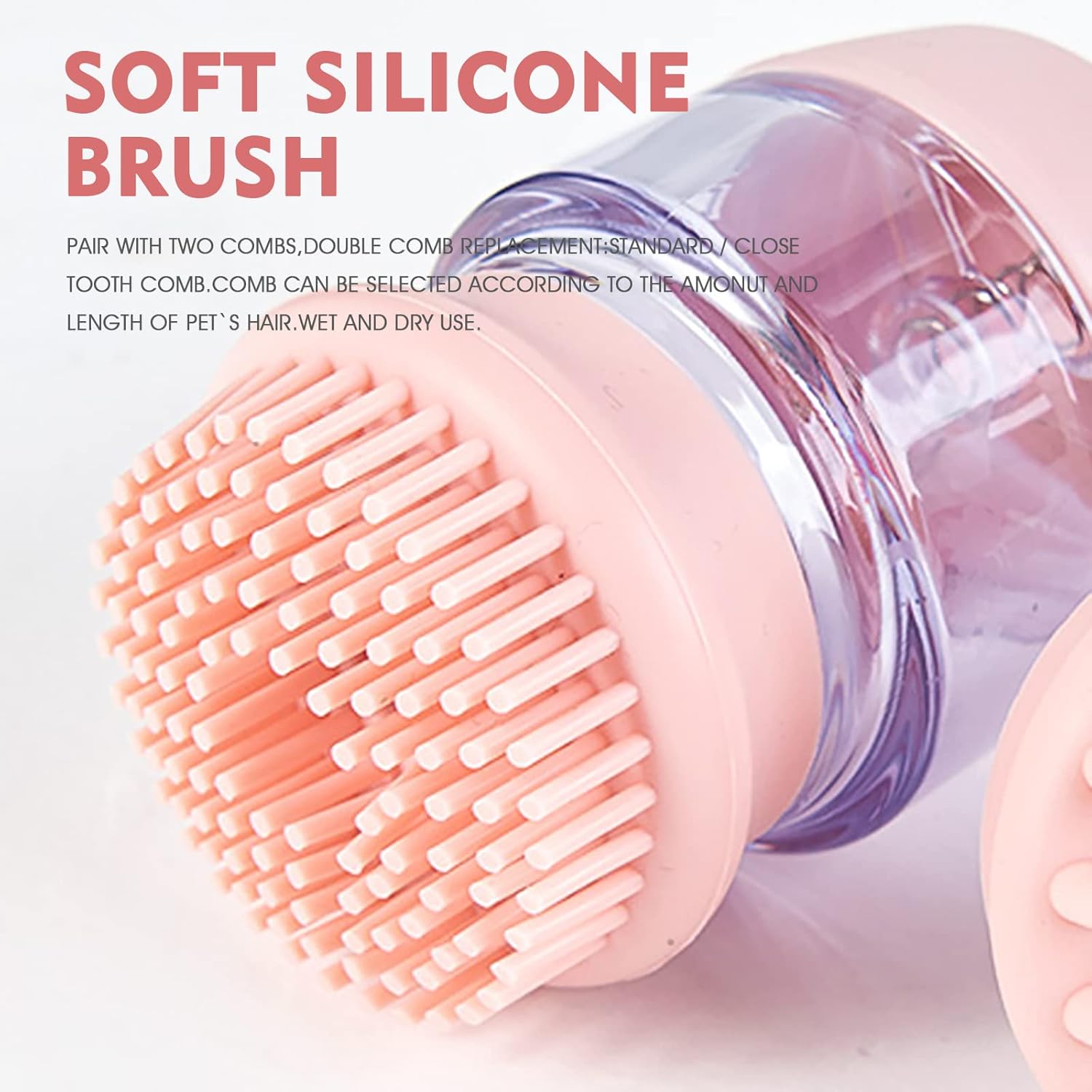 Silicone Pet Bath Brush With Shampoo Dispenser And Double Head