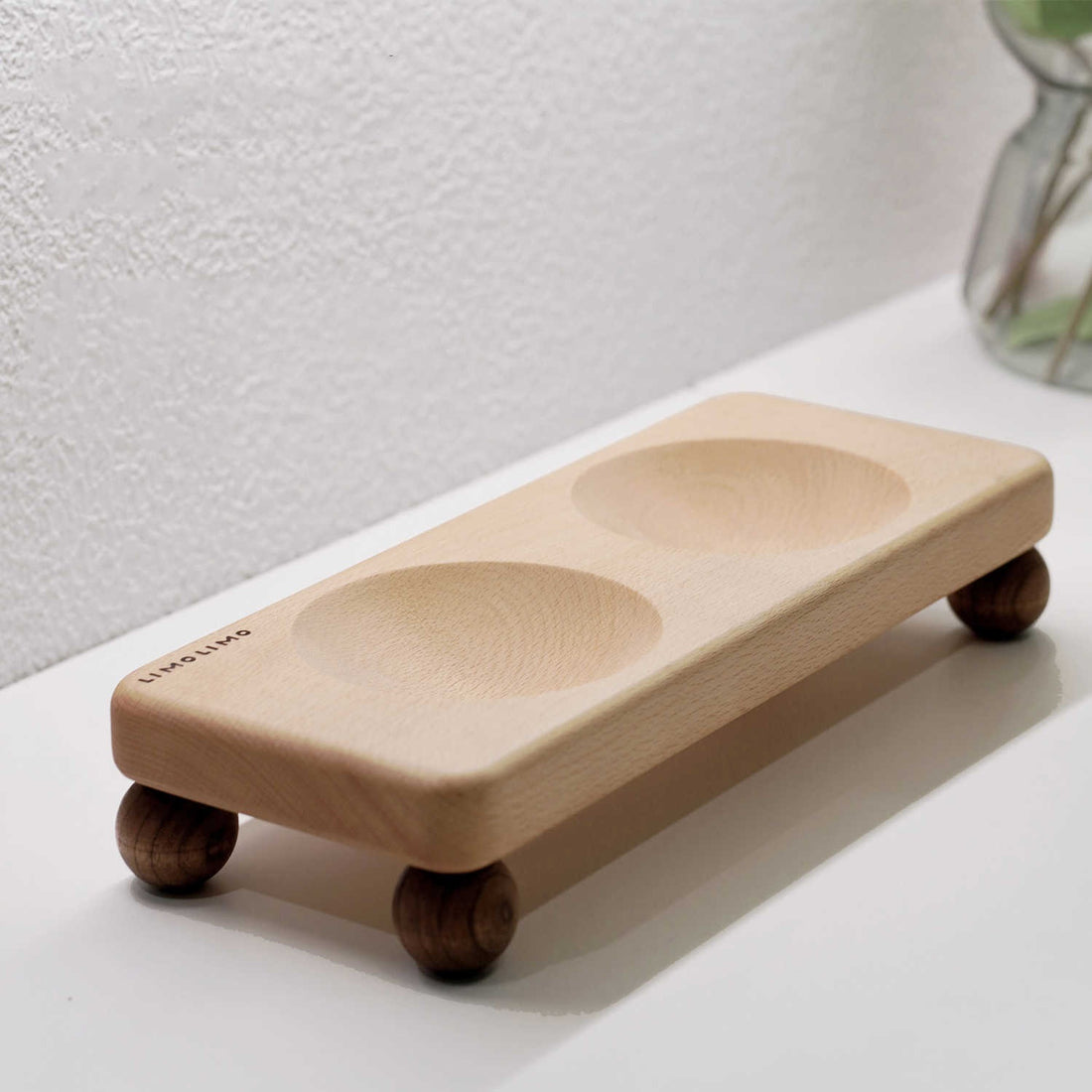 Solid Wood Ceramic Pet Feeding Bowl Stand Dish