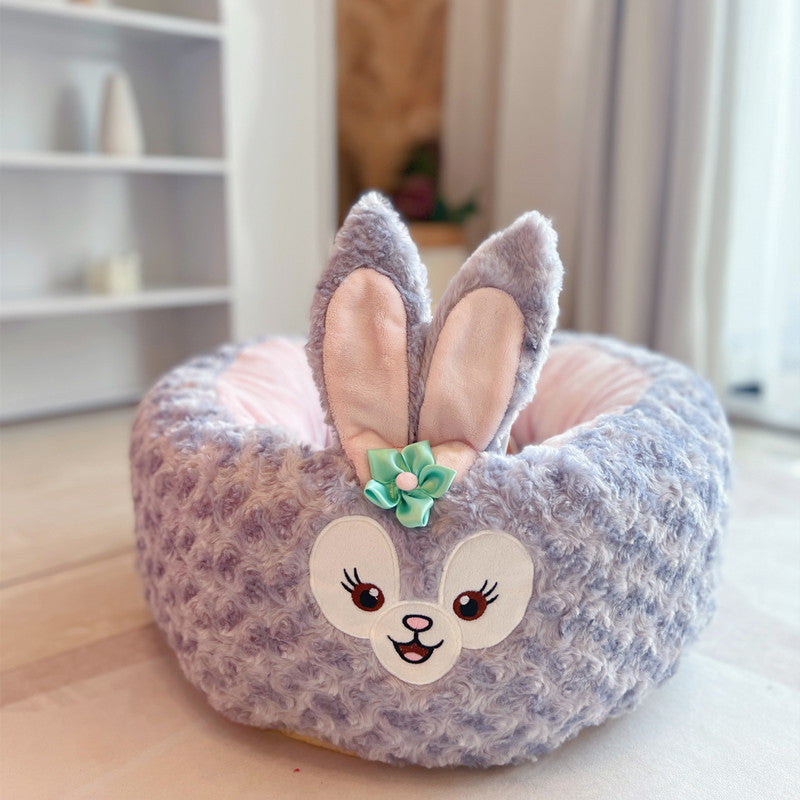 Cartoon Plush Pet Bed Round Warm Four Season Cushion