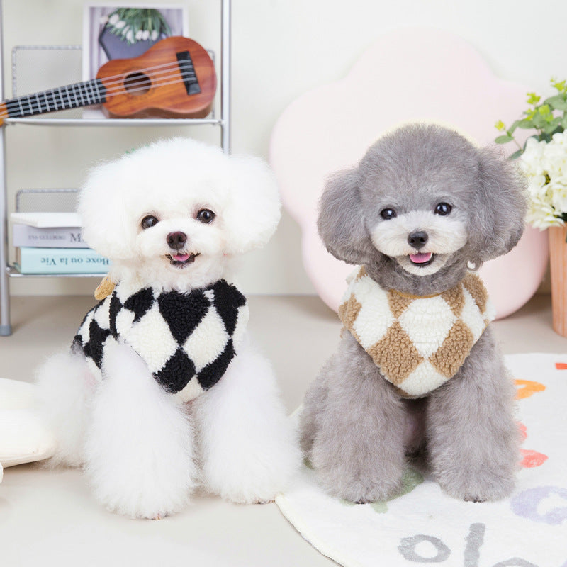Checkerboard Pet Vest Warm Plush Cotton Jacket