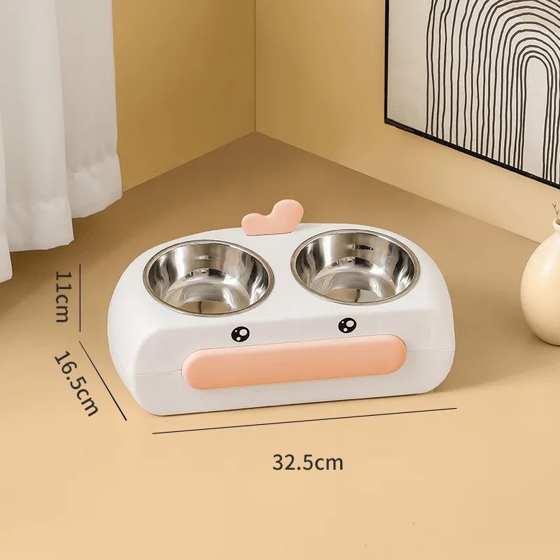 Duck Design Pet Double Bowl Food Water Feeder Tray