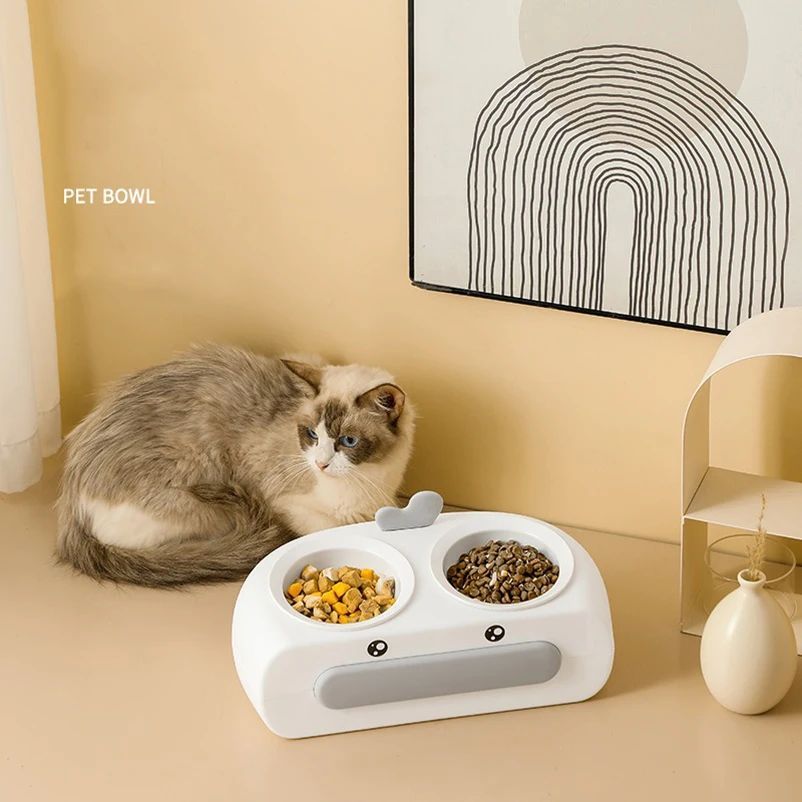Duck Design Pet Double Bowl Food Water Feeder Tray