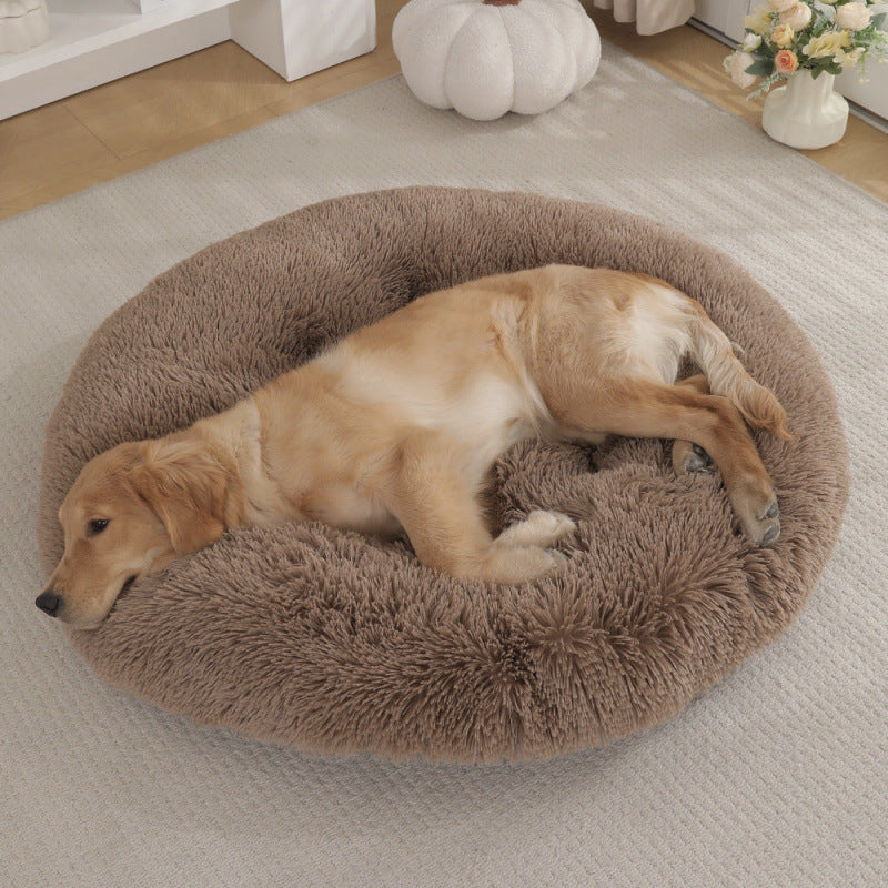 Round Plush Pet Bed Warm Comfortable Sleeping Mat House
