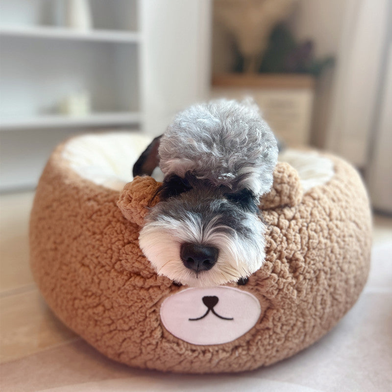 Cartoon Plush Pet Bed Round Warm Four Season Cushion