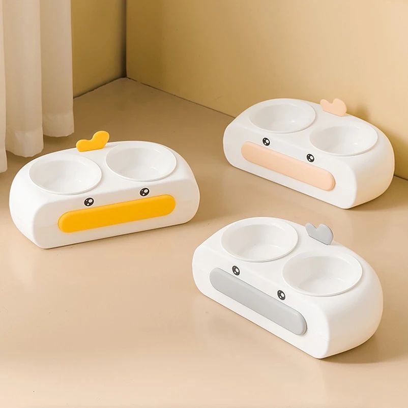 Duck Design Pet Double Bowl Food Water Feeder Tray