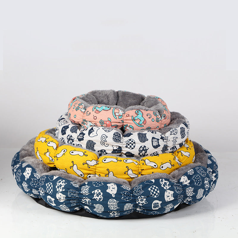 Calming Round Fluffy Pet Bed Donut Style Comfortable Cushion