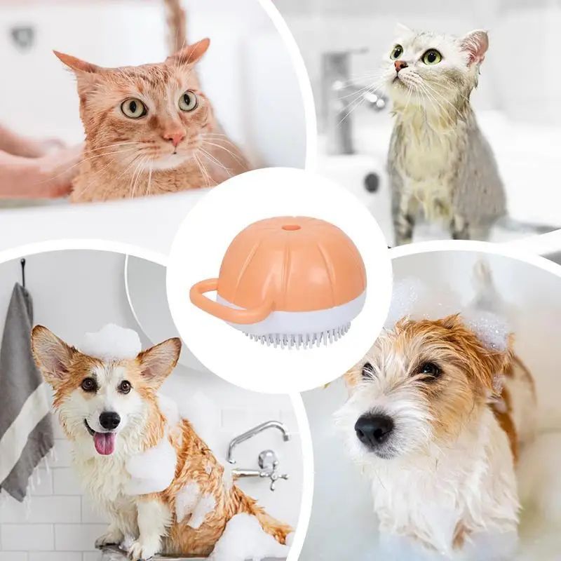 Silicone Pet Bath Brush With Shampoo Dispenser Grooming Tool