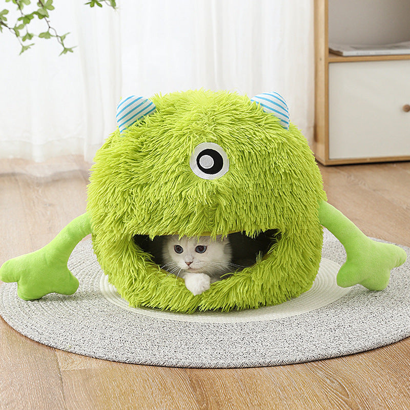 Fluffy Round Pet Bed Washable Non Slip Calming Plush Cushion