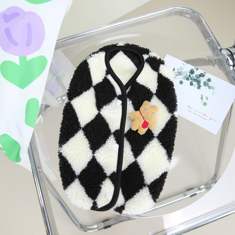 Checkerboard Pet Vest Warm Plush Cotton Jacket