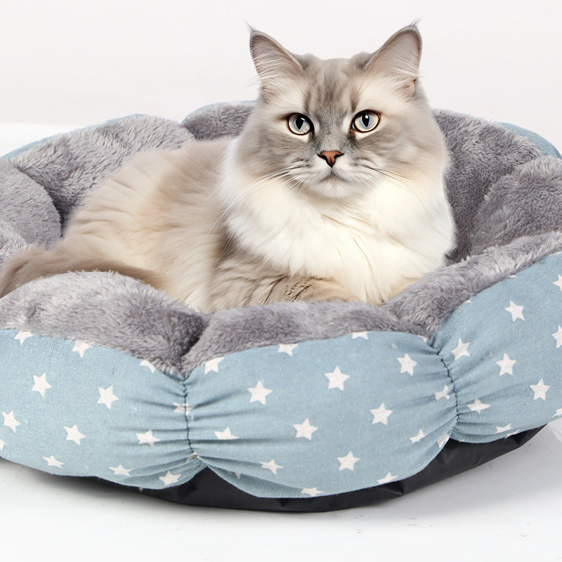 Calming Round Fluffy Pet Bed Donut Style Comfortable Cushion