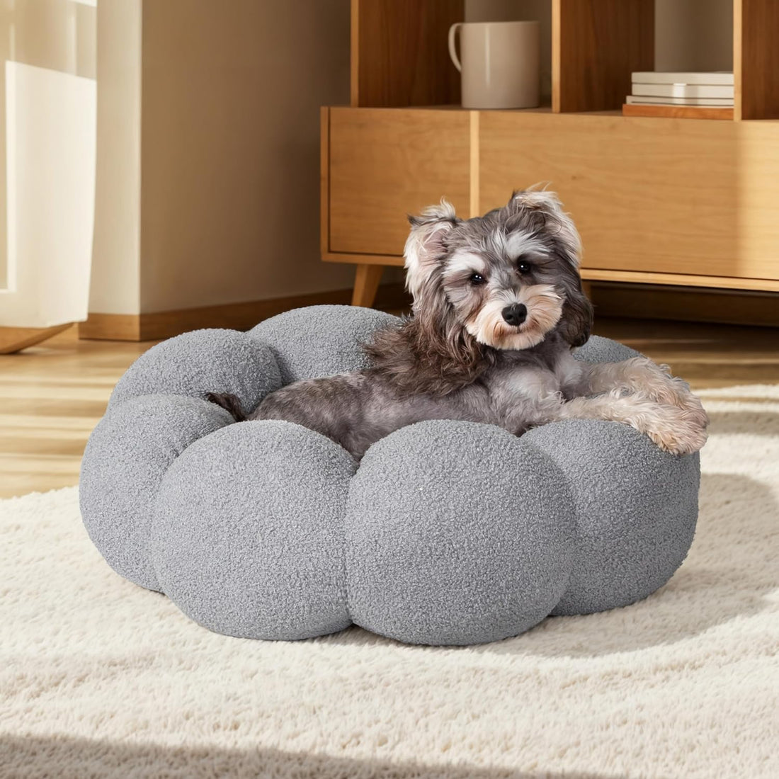 Fluffy Flower Pet Bed Plush Round Donut Cuddler Washable