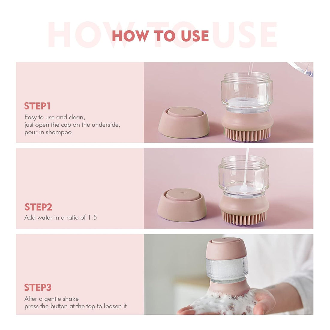 Silicone Pet Bath Brush With Shampoo Dispenser And Double Head