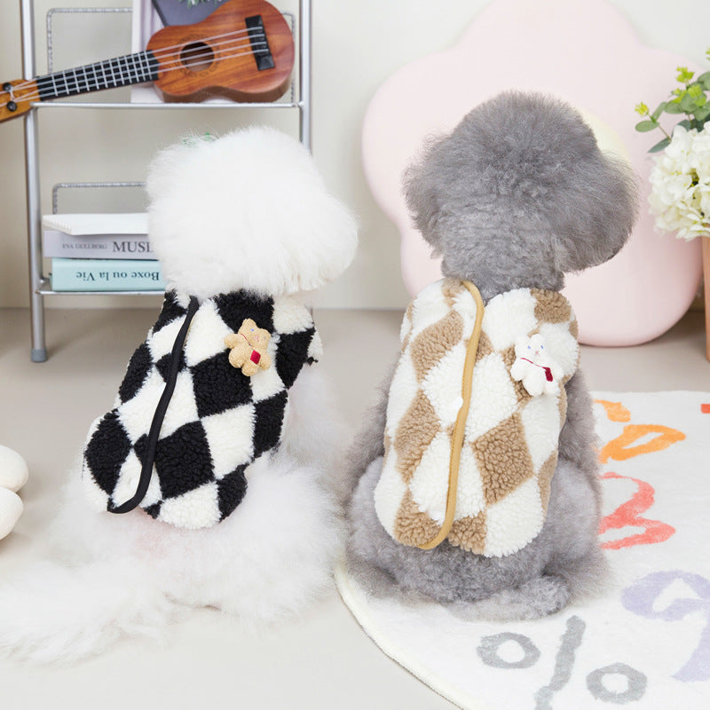 Checkerboard Pet Vest Warm Plush Cotton Jacket