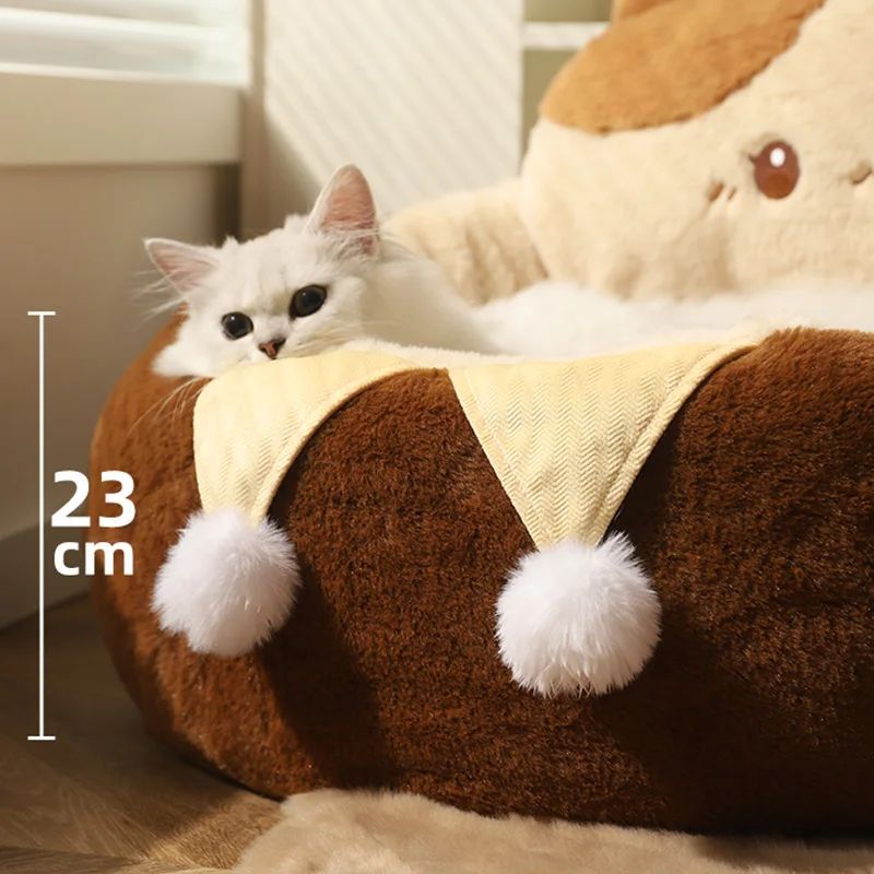 Round Plush Pet Bed Soft Warm Deep Sleep Cushion