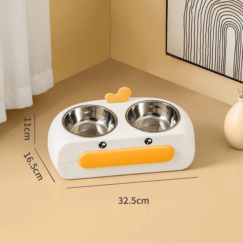 Duck Design Pet Double Bowl Food Water Feeder Tray