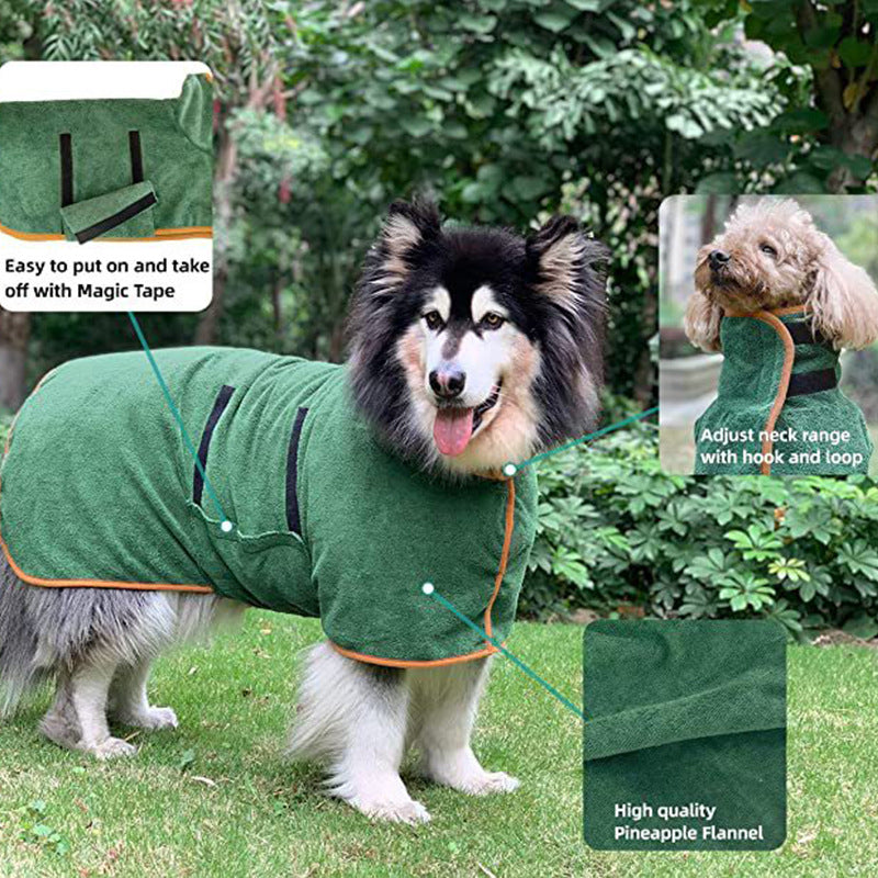 Microfiber Pet Bathrobe Towel Adjustable Soft Absorbent Grooming Coat