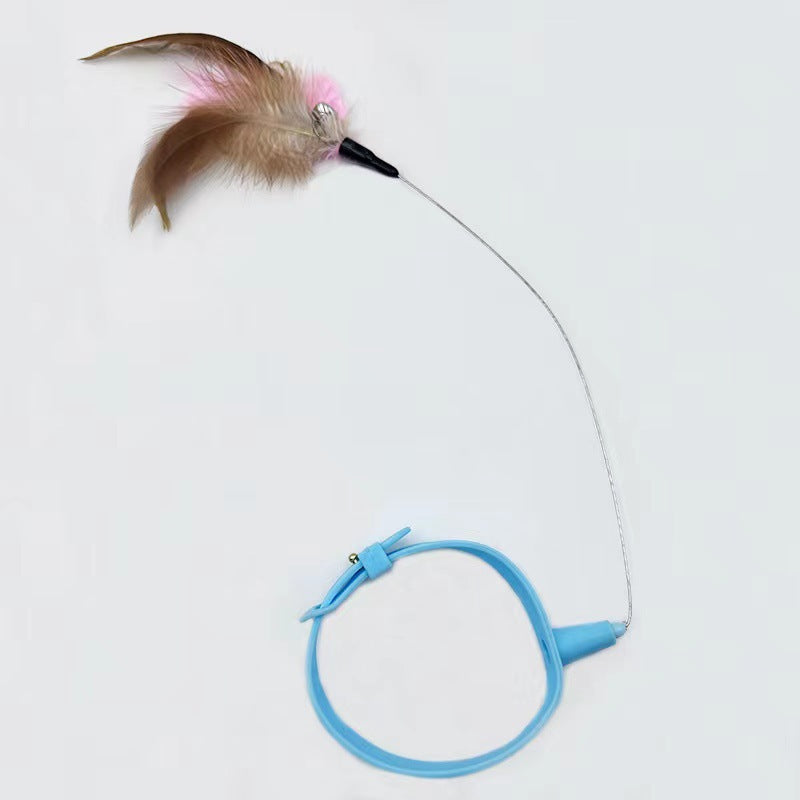 Adjustable Pet Teasing Wand Collar Toy With Bell And Feather