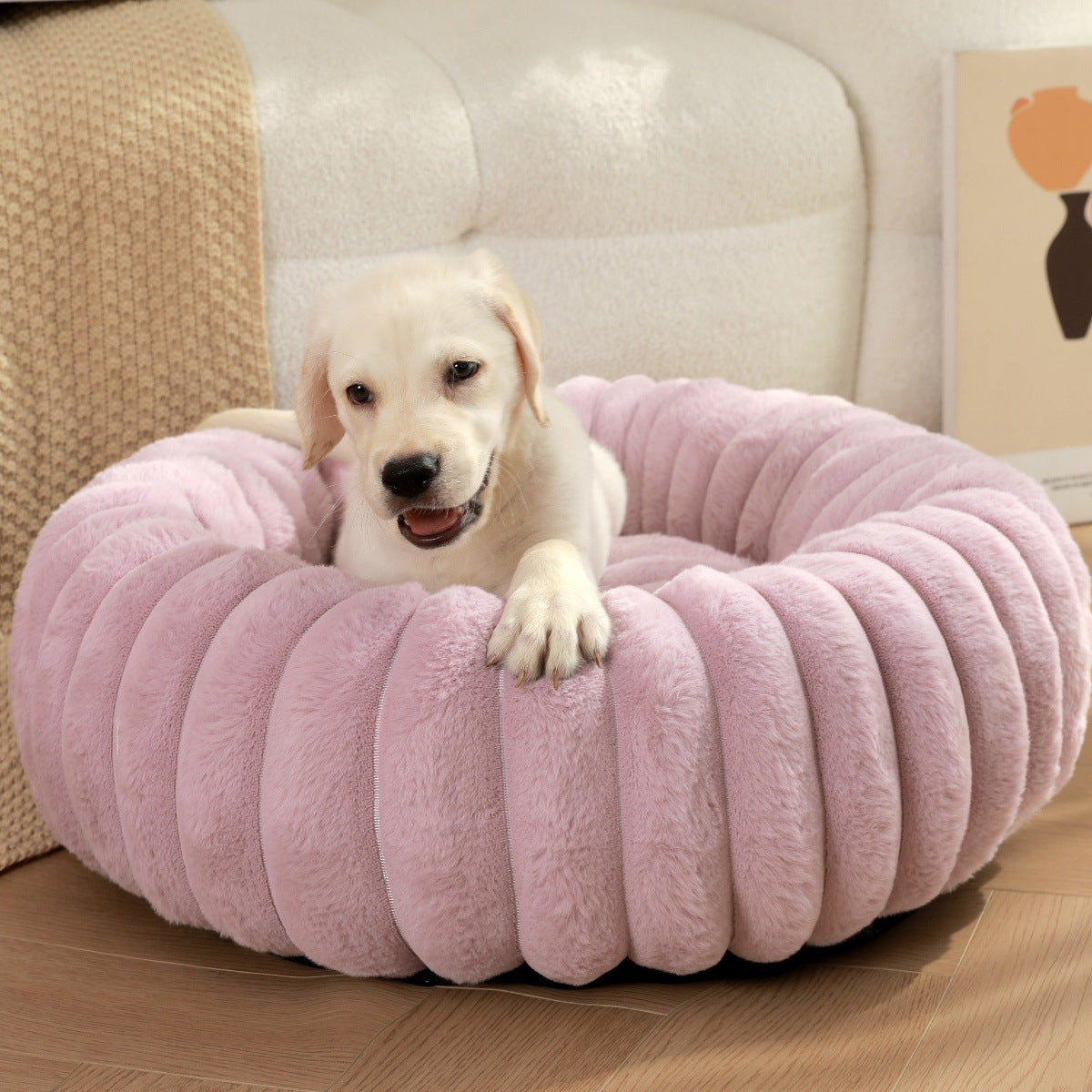 Round Plush Pet Bed Thick Warm Long Hair Cushion