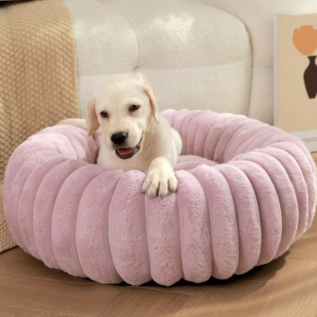 Round Plush Pet Bed Thick Warm Long Hair Cushion