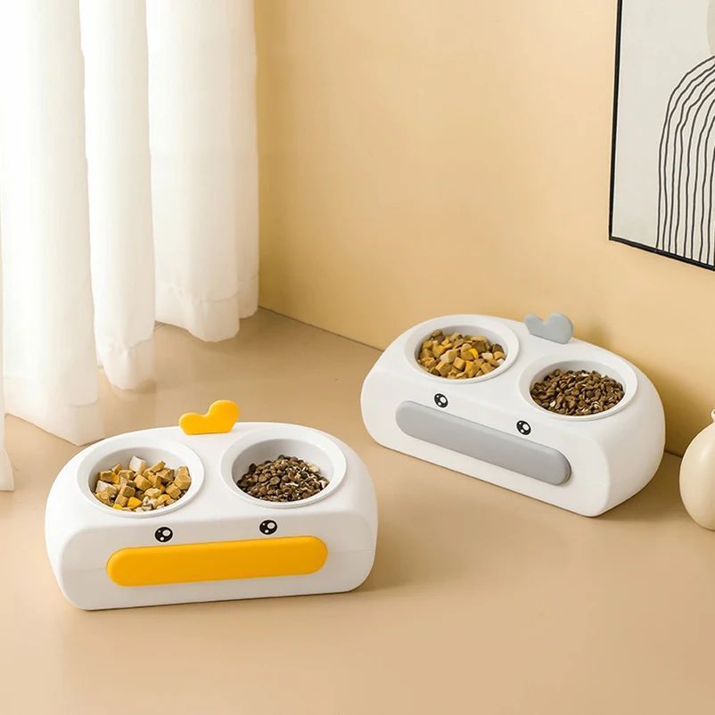 Duck Design Pet Double Bowl Food Water Feeder Tray