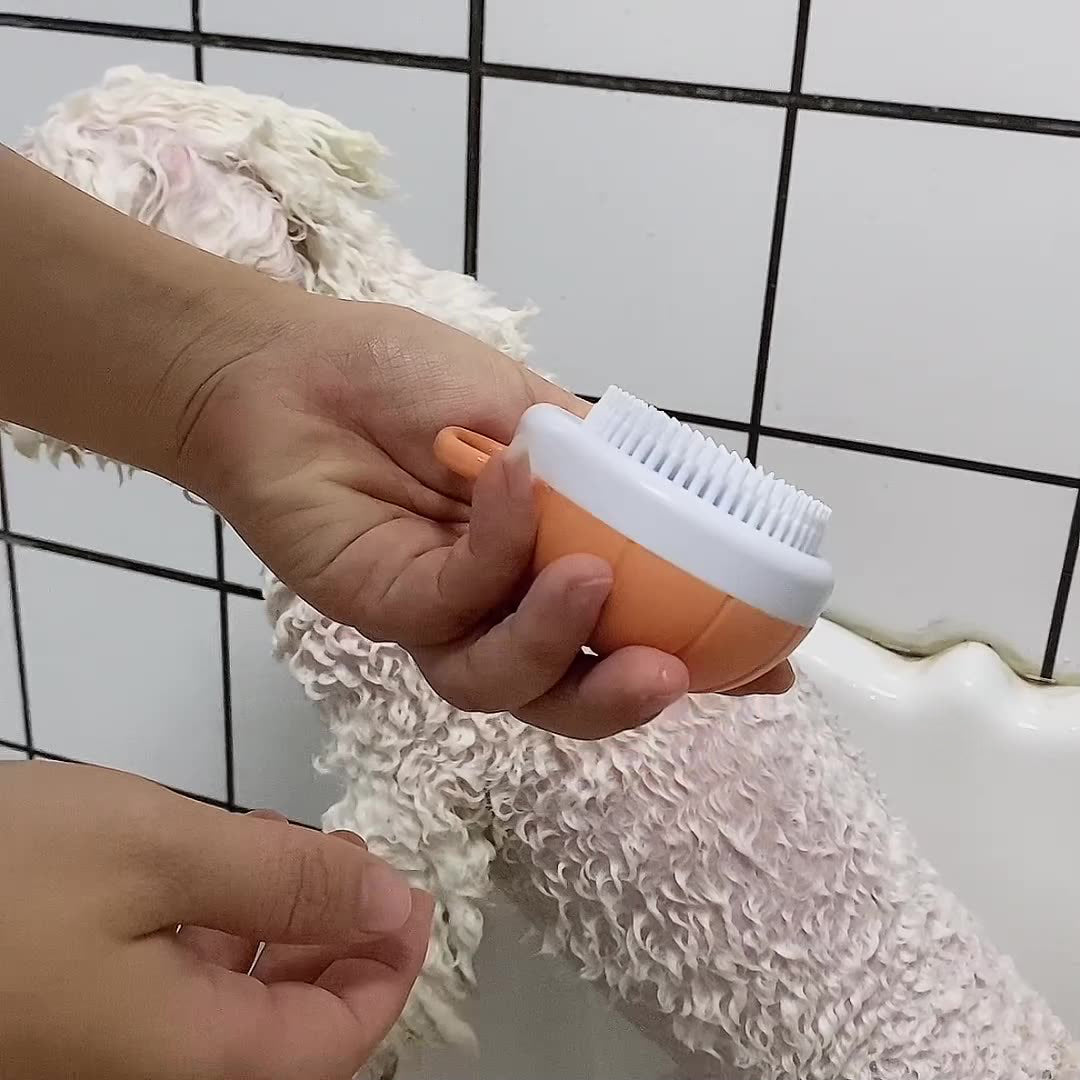 Silicone Pet Bath Brush With Shampoo Dispenser Grooming Tool