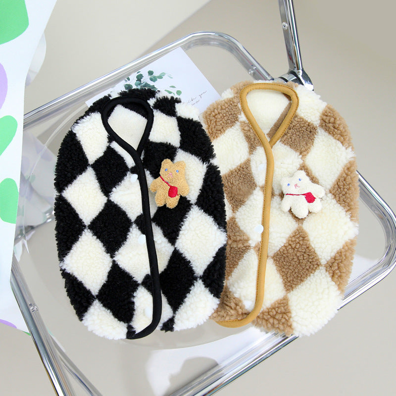 Checkerboard Pet Vest Warm Plush Cotton Jacket