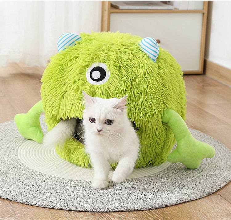 Fluffy Round Pet Bed Washable Non Slip Calming Plush Cushion