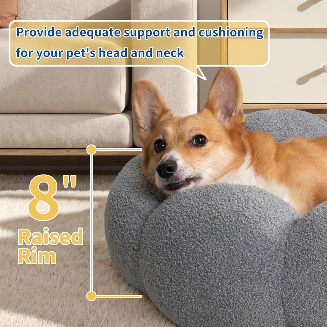 Fluffy Flower Pet Bed Plush Round Donut Cuddler Washable